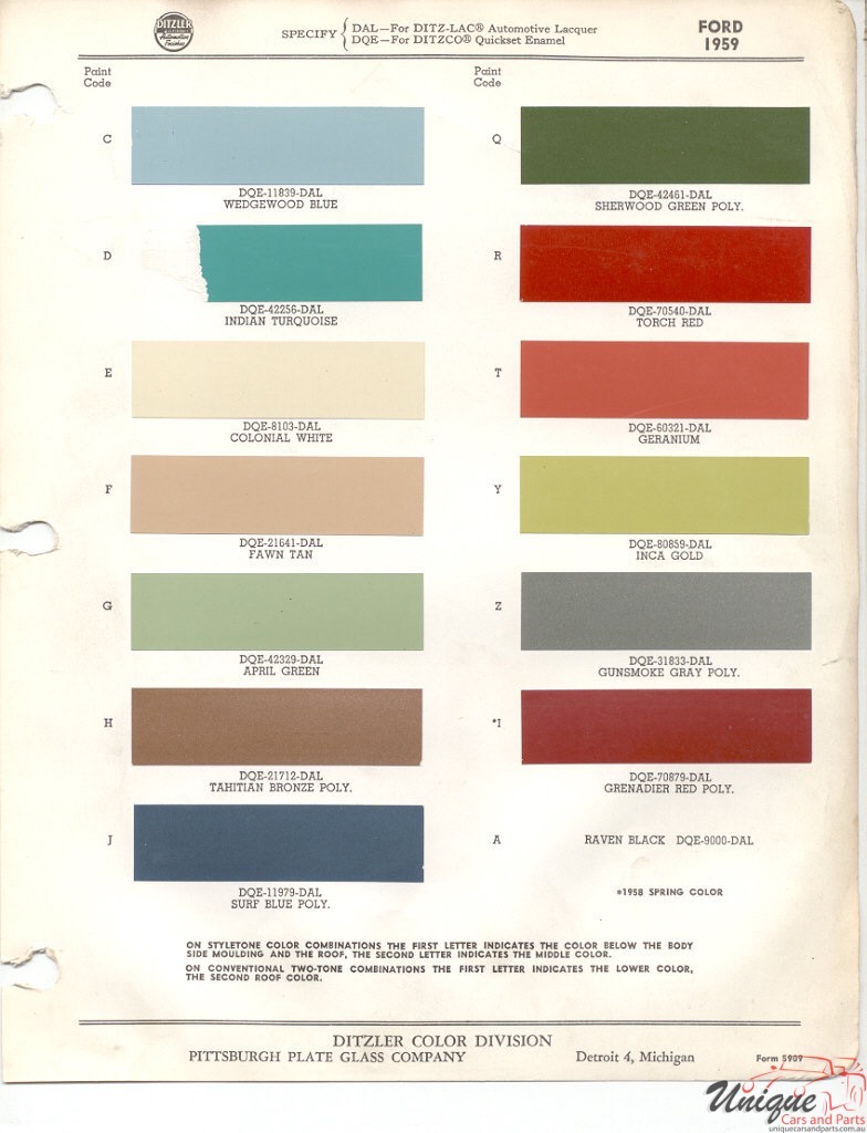 1959 Ford Paint Charts PPG